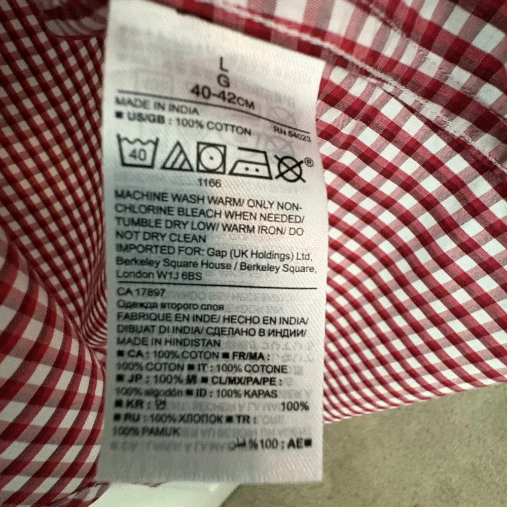 Banana Republic Camden 100% CottonShirt Red White Short Sleeve Button Up Mens LG